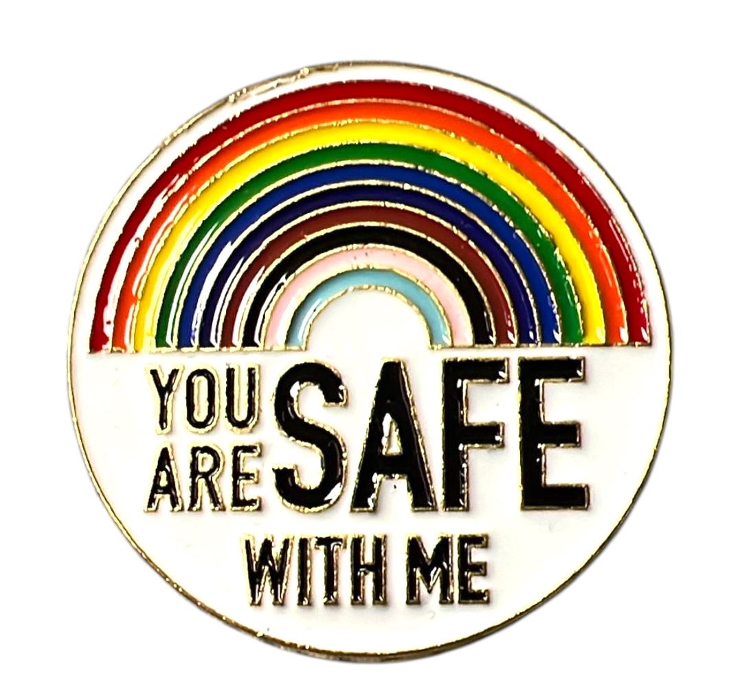 Anstecknadel Rund Regenbogen 'you're safe with me'